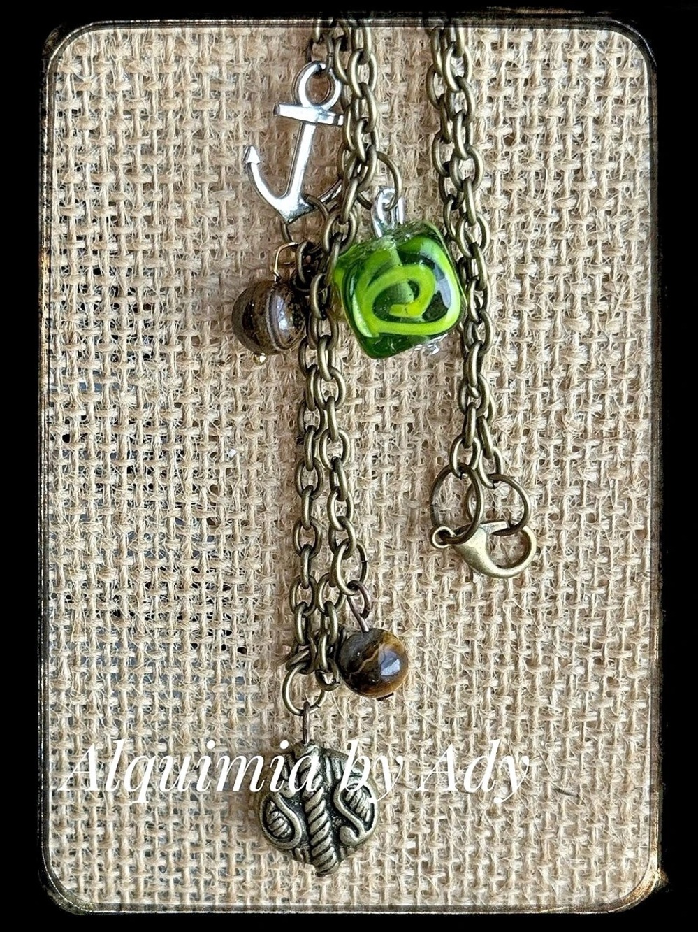 Charm Necklace in Green & Brown Tiger’s Eye